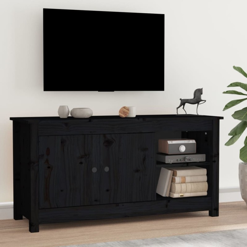 vidaXL Mueble de TV de madera maciza de pino negro 103x36,5x52 cm