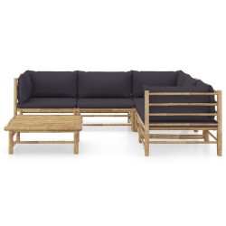 vidaXL Set de muebles de jardín 6 piezas bambú con cojines gris oscuro