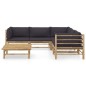 vidaXL Set de muebles de jardín 6 piezas bambú con cojines gris oscuro vidaXL Set de muebles de jardín 6 piezas bambú con cojines gris oscuro