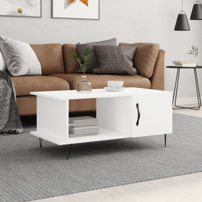 vidaXL Mesa de centro madera contrachapada blanco 90x50x40 cm vidaXL Mesa de centro madera contrachapada blanco 90x50x40 cm