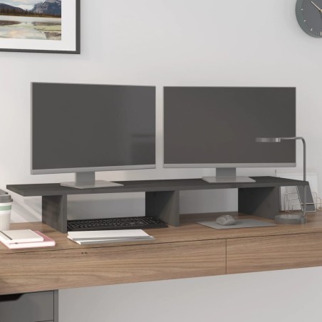 vidaXL Soporte de monitor madera maciza de pino gris 100x27x15 cm