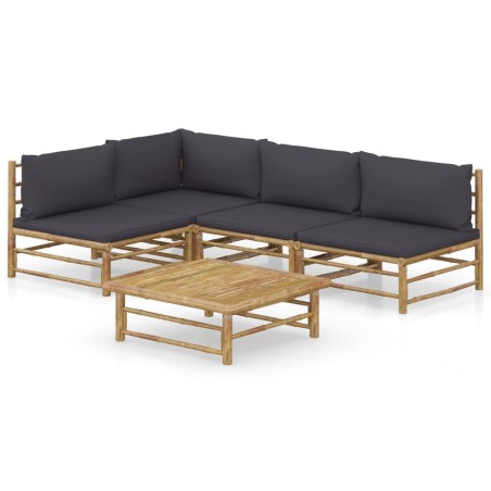 vidaXL Set de muebles de jardín 5 piezas bambú con cojines gris oscuro