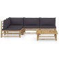 vidaXL Set de muebles de jardín 5 piezas bambú con cojines gris oscuro vidaXL Set de muebles de jardín 5 piezas bambú con cojines gris oscuro