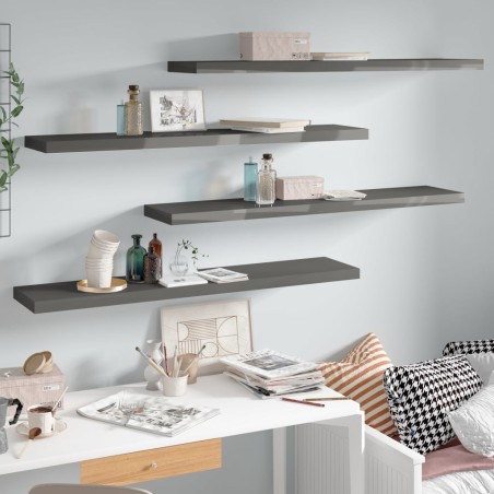 vidaXL Estante flotante de pared 4 uds MDF gris brillo 120x23,5x3,8 cm