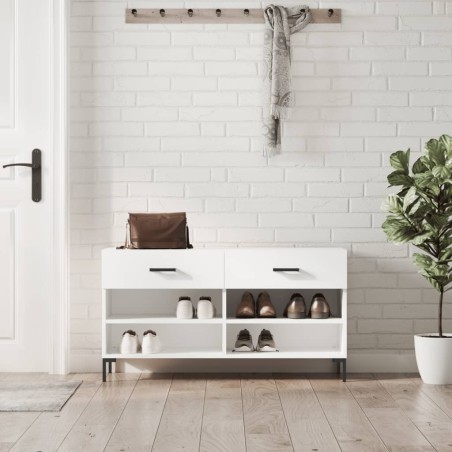 vidaXL Banco zapatero madera de ingeniería blanco 102x35x55 cm
