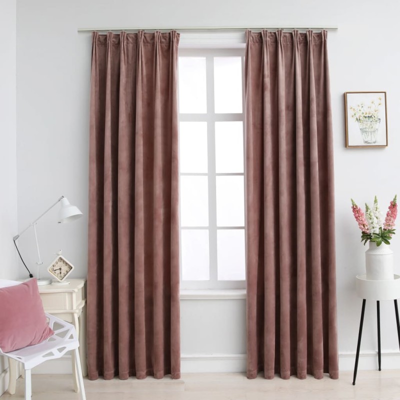 vidaXL Cortinas opacas ganchos 2 pzas terciopelo rosa viejo 140x245 cm vidaXL Cortinas opacas ganchos 2 pzas terciopelo rosa viejo 140x245 cm