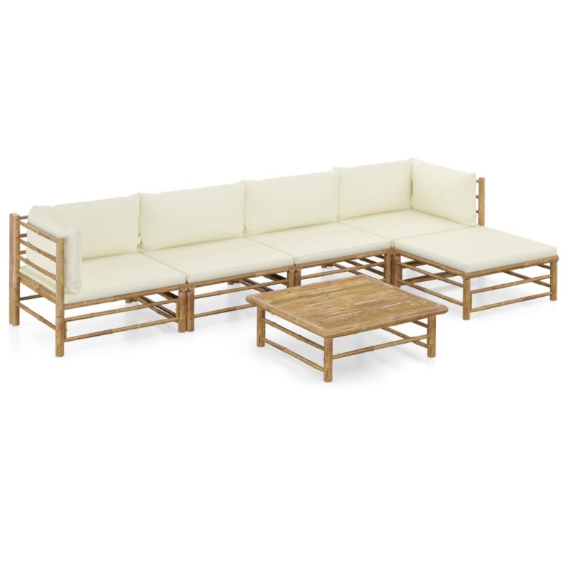 vidaXL Set de muebles de jardín 6 piezas bambú y cojines blanco crema vidaXL Set de muebles de jardín 6 piezas bambú y cojines blanco crema
