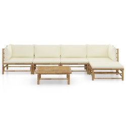 vidaXL Set de muebles de jardín 6 piezas bambú y cojines blanco crema