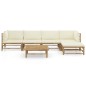 vidaXL Set de muebles de jardín 6 piezas bambú y cojines blanco crema vidaXL Set de muebles de jardín 6 piezas bambú y cojines blanco crema