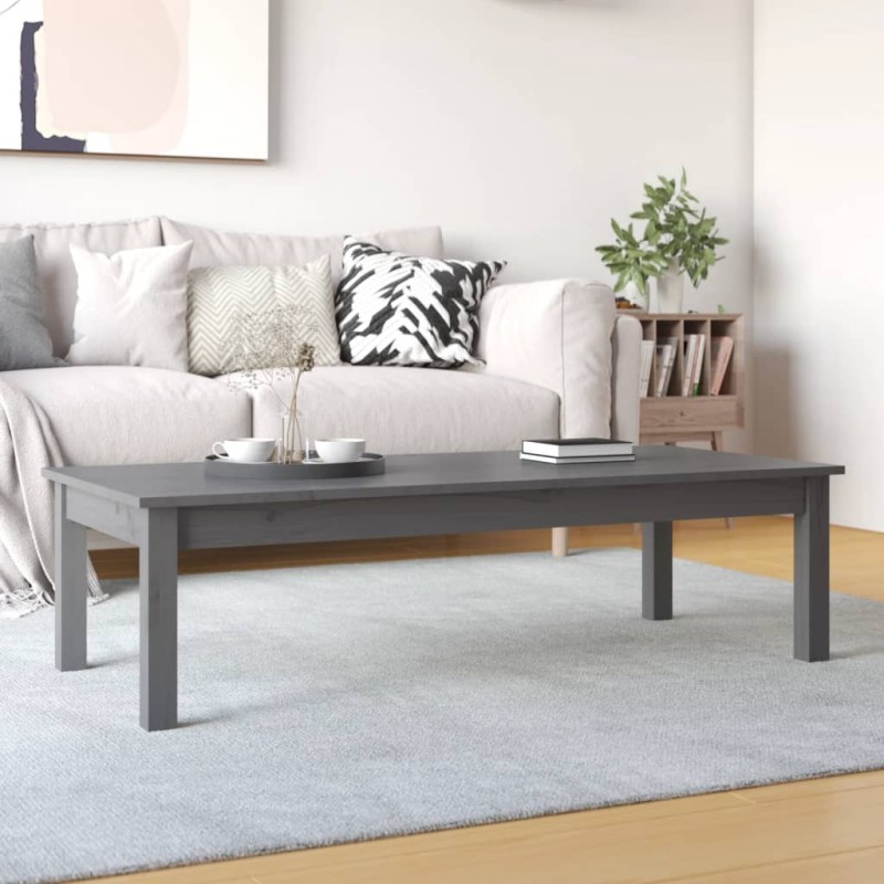 vidaXL Mesa de centro de madera maciza de pino gris 110x50x30 cm vidaXL Mesa de centro de madera maciza de pino gris 110x50x30 cm
