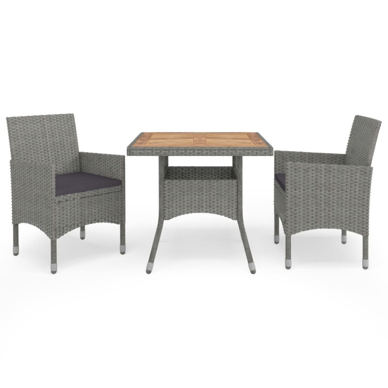 vidaXL Muebles de jardín 3 piezas ratán sintético gris y acacia vidaXL Muebles de jardín 3 piezas ratán sintético gris y acacia