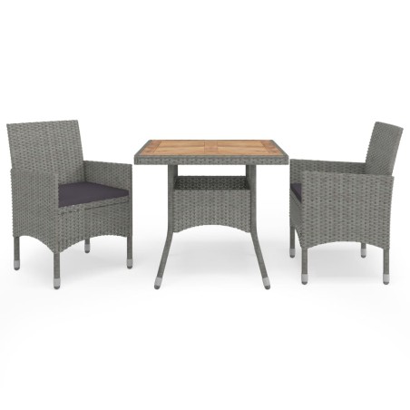 vidaXL Muebles de jardín 3 piezas ratán sintético gris y acacia 