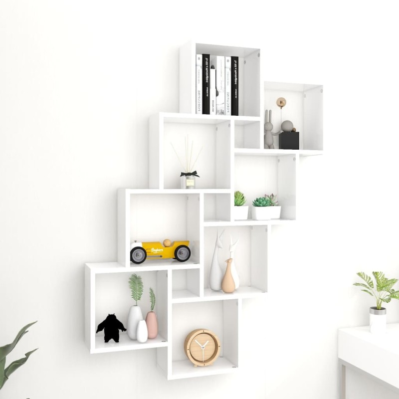 vidaXL Estante de cubo pared madera contrachapada blanco 90x15x119 cm vidaXL Estante de cubo pared madera contrachapada blanco 90x15x119 cm