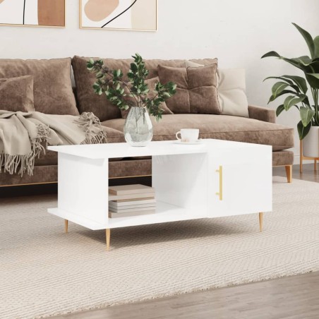 vidaXL Mesa de centro madera contrachapada blanco brillo 90x50x40 cm