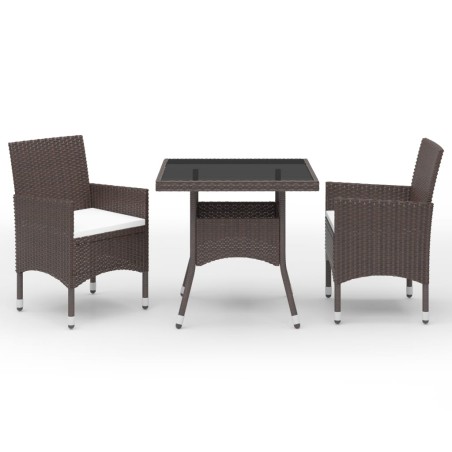 vidaXL Muebles de jardín 3 piezas ratán sintético y vidrio marrón