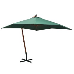 vidaXL Sombrilla colgante con palo de madera 300x300 cm verde