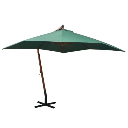 vidaXL Sombrilla colgante con palo de madera 300x300 cm verde