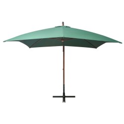vidaXL Sombrilla colgante con palo de madera 300x300 cm verde