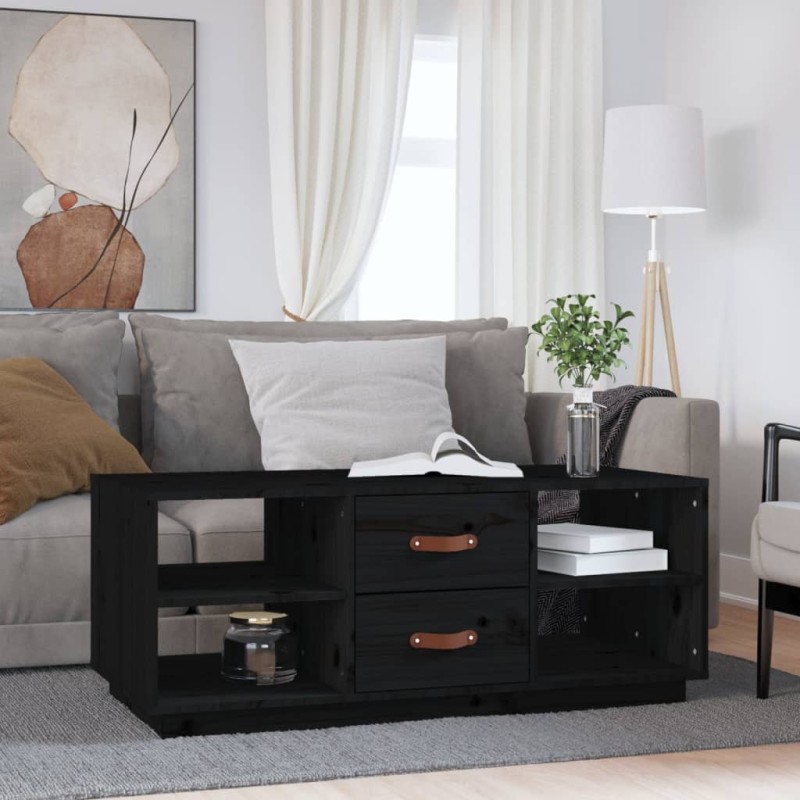 vidaXL Mesa de centro de madera maciza de pino negro 100x50x41 cm vidaXL Mesa de centro de madera maciza de pino negro 100x50x41 cm