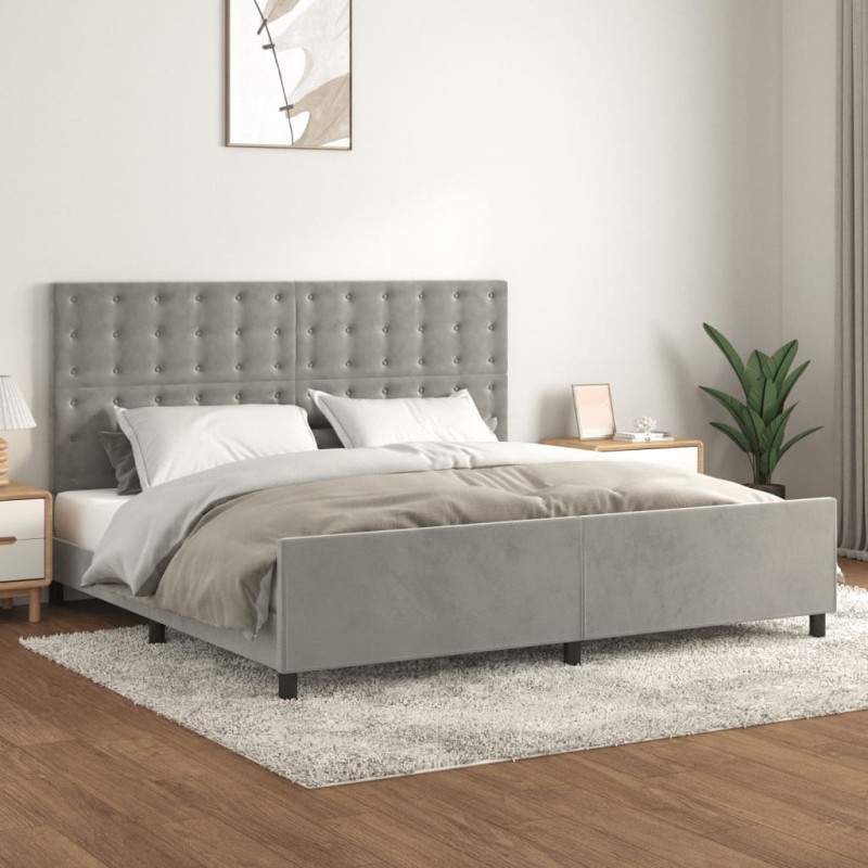 vidaXL Estructura de cama con cabecero terciopelo gris claro 200x200cm