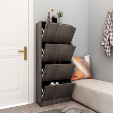 vidaXL Zapatero 4 puertas madera ingeniería gris Sonoma 59x24x136 cm