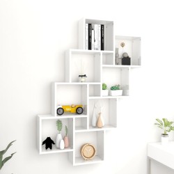 vidaXL Estante cubo pared contrachapado blanco brillante 90x15x119 cm