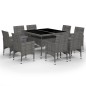 vidaXL Set de comedor de jardín 9 piezas ratán PE y vidrio gris vidaXL Set de comedor de jardín 9 piezas ratán PE y vidrio gris