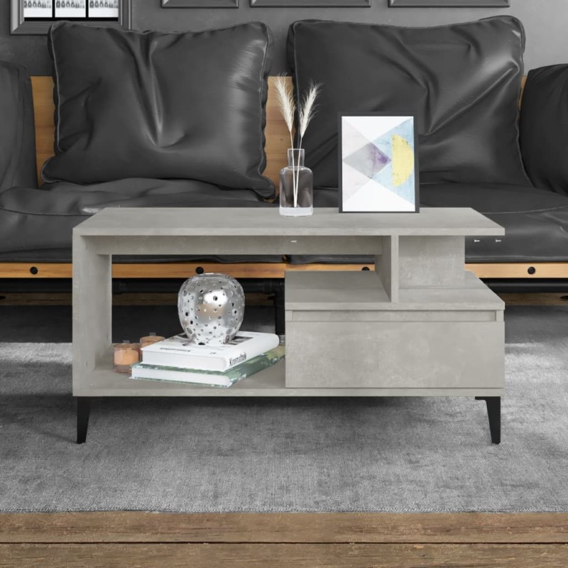vidaXL Mesa de centro madera contrachapada gris hormigón 90x49x45 cm vidaXL Mesa de centro madera contrachapada gris hormigón 90x49x45 cm