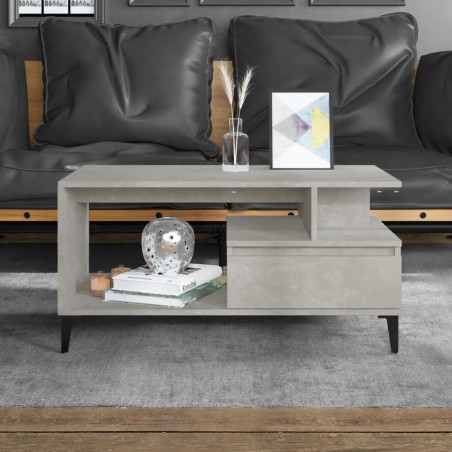 vidaXL Mesa de centro madera contrachapada gris hormigón 90x49x45 cm