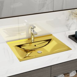 vidaXL Lavabo con rebosadero 60x46x16 cm cerámica dorado