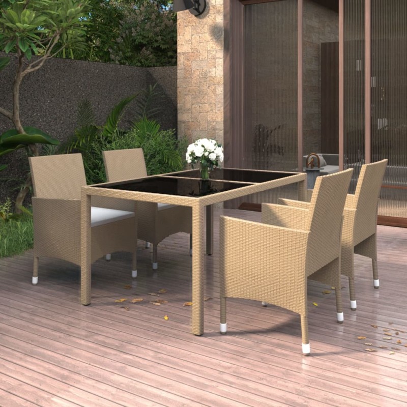 vidaXL Set de comedor de jardín 5 pzas ratán sintético vidrio beige vidaXL Set de comedor de jardín 5 pzas ratán sintético vidrio beige