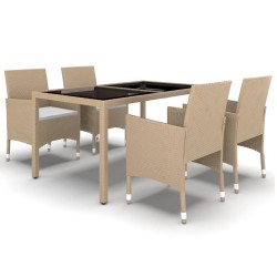 vidaXL Set de comedor de jardín 5 pzas ratán sintético vidrio beige