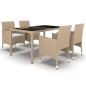 vidaXL Set de comedor de jardín 5 pzas ratán sintético vidrio beige vidaXL Set de comedor de jardín 5 pzas ratán sintético vidrio beige