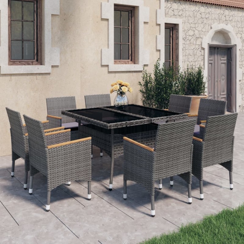 vidaXL Set de comedor de jardín 9 pzas ratán PE y madera acacia gris vidaXL Set de comedor de jardín 9 pzas ratán PE y madera acacia gris