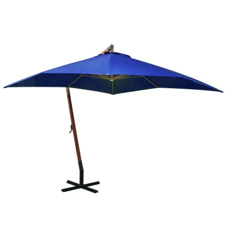 vidaXL Sombrilla colgante con palo madera de abeto azul celeste 3x3 m