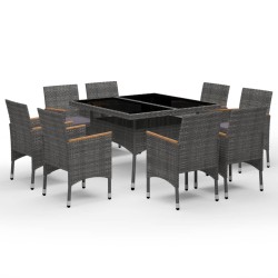 vidaXL Set de comedor de jardín 9 pzas ratán PE y madera acacia gris 