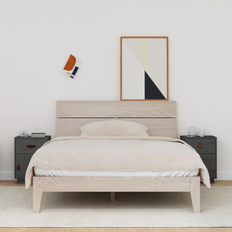 vidaXL Mesitas de noche 2 uds madera maciza de pino gris 40x34x55 cm vidaXL Mesitas de noche 2 uds madera maciza de pino gris 40x34x55 cm