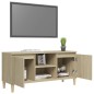 vidaXL Mueble de TV patas madera maciza roble Sonoma 103,5x35x50 cm vidaXL Mueble de TV patas madera maciza roble Sonoma 103,5x35x50 cm