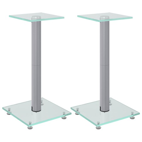 vidaXL Soportes de altavoces 2 uds vidrio templado plateado 1 pilar