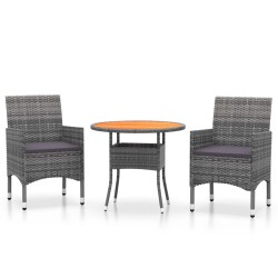 vidaXL Juego comedor de jardín 3 piezas ratán sintético gris