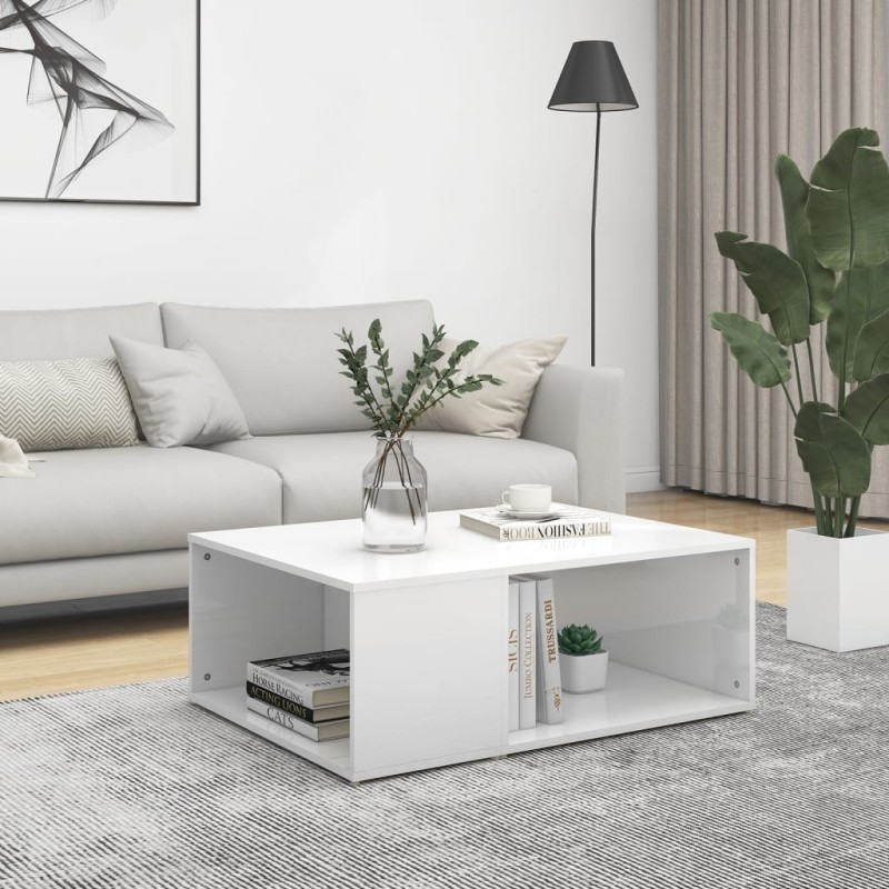 vidaXL Mesa de centro madera contrachapada blanco brillante 90x67x33cm vidaXL Mesa de centro madera contrachapada blanco brillante 90x67x33cm