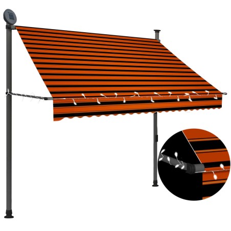 vidaXL Toldo manual retráctil con LED naranja y marrón 200 cm