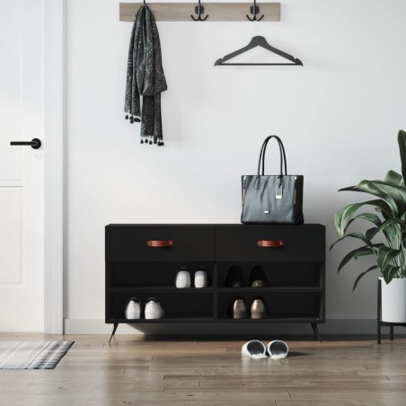 vidaXL Banco zapatero madera de ingeniería negro 102x35x55 cm