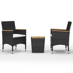 vidaXL Mesa y sillas jardín 3 pzas ratán sintético madera acacia negro