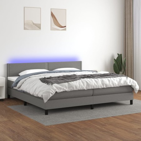 vidaXL Cama box spring colchón y luces LED tela gris claro 200x200 cm