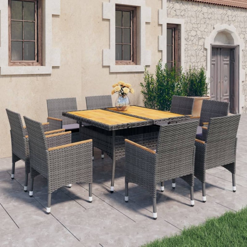vidaXL Set de comedor de jardín 9 pzas ratán PE y madera acacia gris 