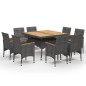 vidaXL Set de comedor de jardín 9 pzas ratán PE y madera acacia gris 