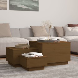 vidaXL Cajas de almacenaje con tapa 3 pzas madera maciza pino miel