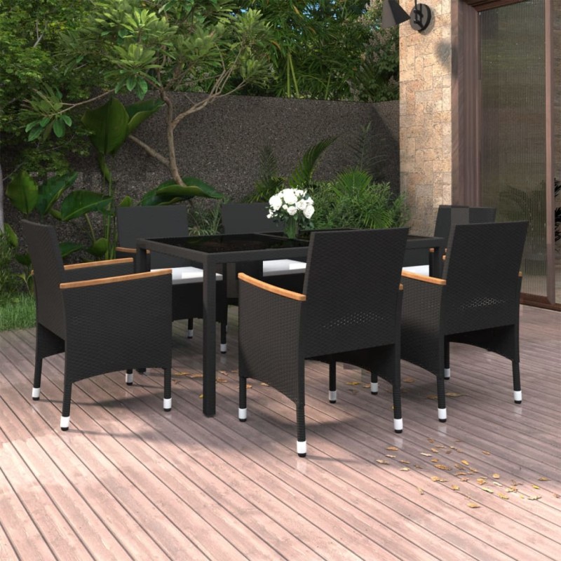 vidaXL Set de comedor de jardín 7 pzas ratán sintético vidrio negro vidaXL Set de comedor de jardín 7 pzas ratán sintético vidrio negro