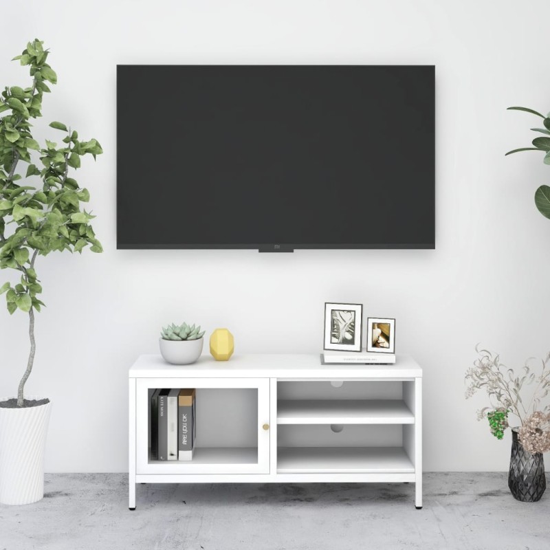 vidaXL Mueble para el televisor acero y vidrio blanco 90x30x44 cm vidaXL Mueble para el televisor acero y vidrio blanco 90x30x44 cm